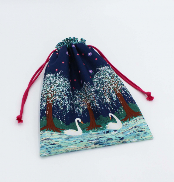 Projektbeutel / Handarbeitsbeutel mit Kordel Schwanenliebe